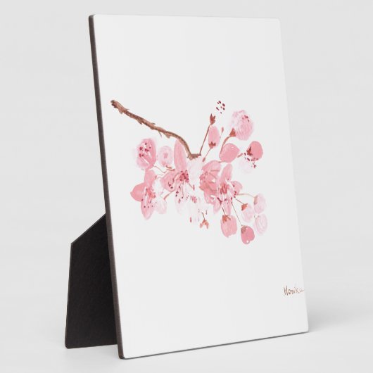 さくらんぼの花の水色ピンク桜 かわいらし フォトプラーク (側面)