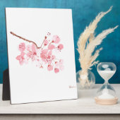 さくらんぼの花の水色ピンク桜 かわいらし フォトプラーク (側面)