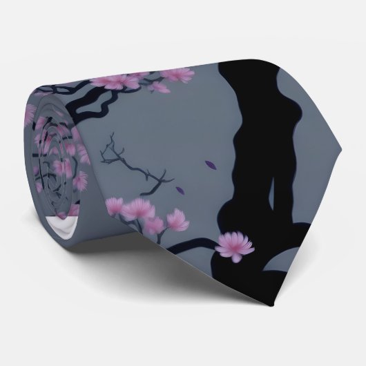 さくらんぼの花の灰色の背景 ネクタイ (ロール)