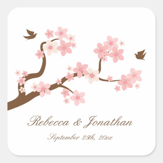 さくらんぼの花の白い正方形のステッカー スクエアシール (正面)