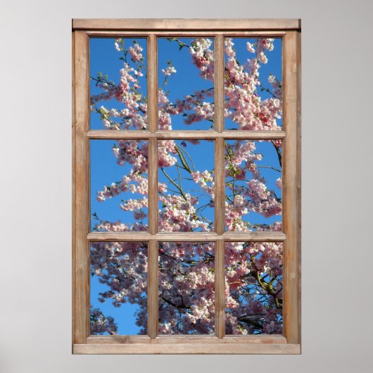 さくらんぼの花の窓からの景色 ポスター (正面)