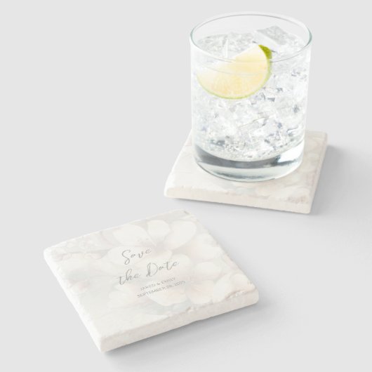 さくらんぼの花の結婚式の日付を保存 ストーンコースター (横)