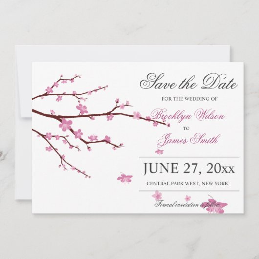 さくらんぼの花の結婚式の日付カードを保存 セーブザデート (正面)