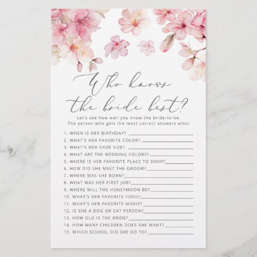 さくらんぼの花の花嫁のゲームを知っ最高のている人 (正面)