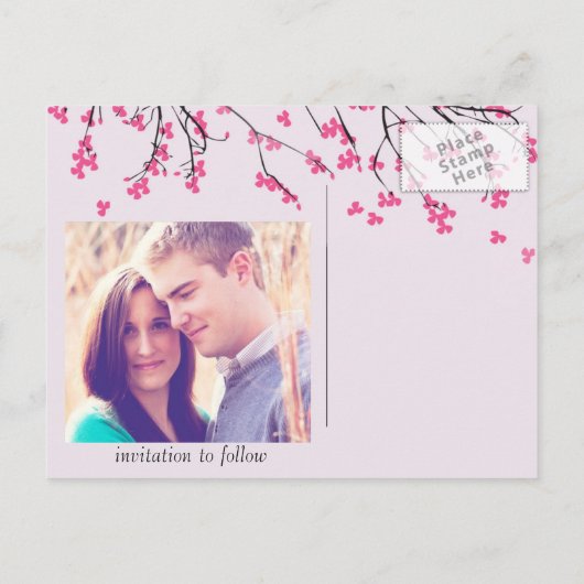 さくらんぼの花の茎 – 日付を保存 案内ポストカード (裏面)