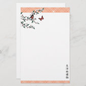 さくらんぼの花の蝶の桃"生命のギフト" 便箋 (正面/裏面)