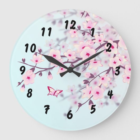 さくらんぼの花の風景 ラージ壁時計 (正面)