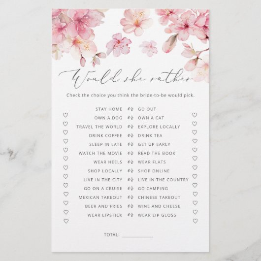 さくらんぼの花は彼女はむしろブライダルシャワーゲーム (正面)