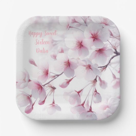 さくらんぼの花をテーマパーソナライズされた ペーパープレート (正面)