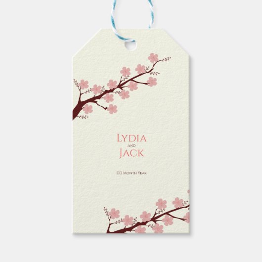 さくらんぼの花をテーマ結婚にした ギフトタグ (正面)