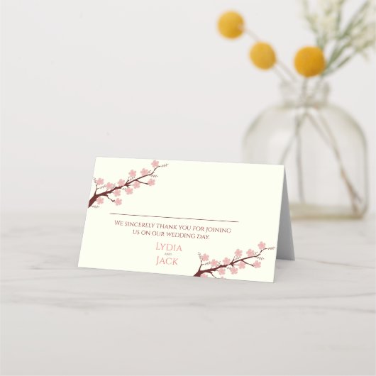 さくらんぼの花をテーマ結婚にした プレイスカード (正面)