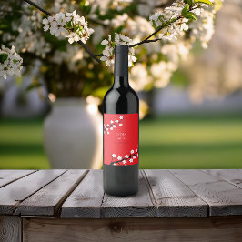 さくらんぼの花をテーマ結婚にした ワインラベル