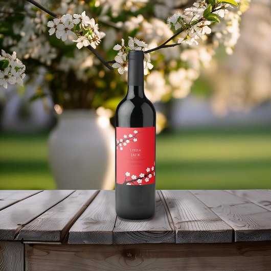 さくらんぼの花をテーマ結婚にした ワインラベル