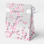さくらんぼの花ピンクのシルバーグリッターカスタムウェディング フェイバーボックス (裏面サイド)