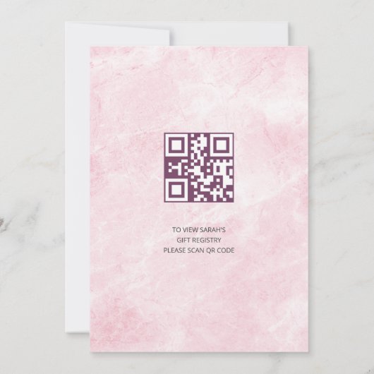 さくらんぼの花ピンクの大理石フローラ赤ちゃんシャワー 招待状 (裏面)