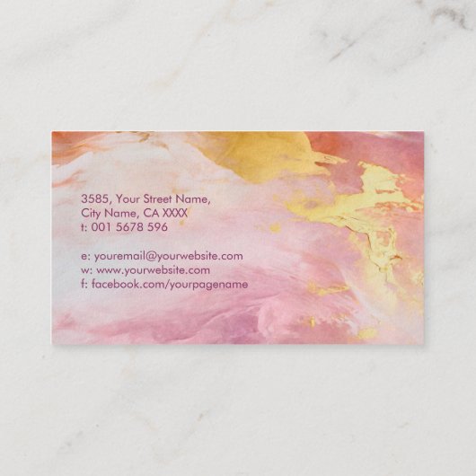 さくらんぼの花ピンクの水色と金ゴールド 名刺 (裏面)