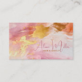 さくらんぼの花ピンクの水色と金ゴールド 名刺 (正面)