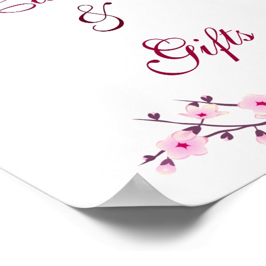 さくらんぼの花ピンクの白いカードとギフト結婚ズ ポスター (角)