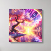 さくらんぼの花ファンタジー：穏やかな夕日の景色 キャンバスプリント (正面)