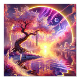 さくらんぼの花ファンタジー:穏やかな夕日の景色 フォトプリント