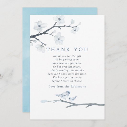さくらんぼの花フローラ赤ちゃんシャワーありがとう サンキューカード (正面/裏面)