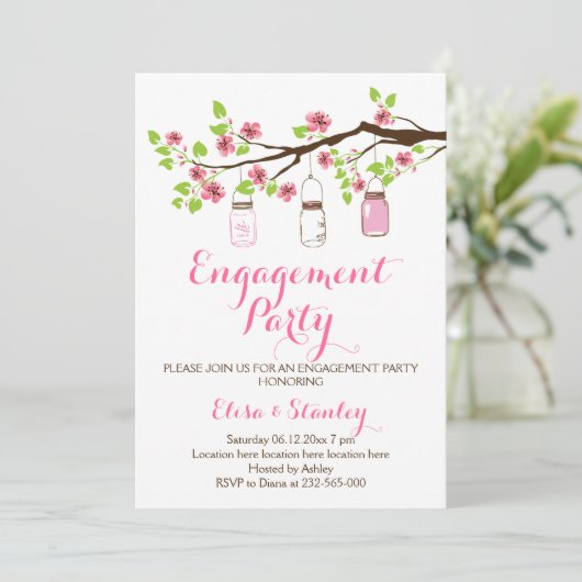 さくらんぼの花メイスン結婚ジャー婚約パーティ 招待状 (スタンド正面)