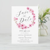 さくらんぼの花リース写真の結婚式の日付を保存 招待状 (スタンド正面)