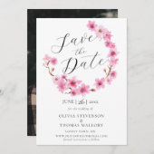 さくらんぼの花リース写真の結婚式の日付を保存 招待状 (正面/裏面)