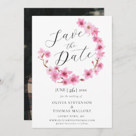 さくらんぼの花リース写真の結婚式の日付を保存 招待状