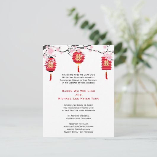 さくらんぼの花中国のとち結婚ょうちん 招待状 (スタンド正面)