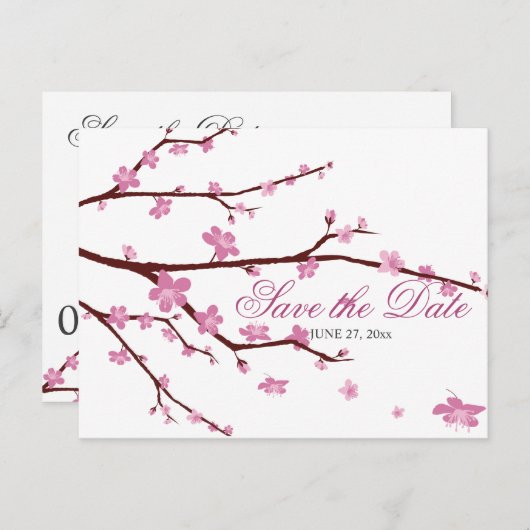 さくらんぼの花嫁結婚式の日付はがきを保存 案内ポストカード (正面/裏面)