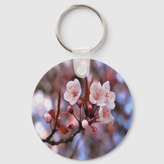 さくらんぼの花房とピンクとブルー キーホルダー (正面)