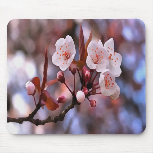 さくらんぼの花房とピンクとブルー マウスパッド (正面)