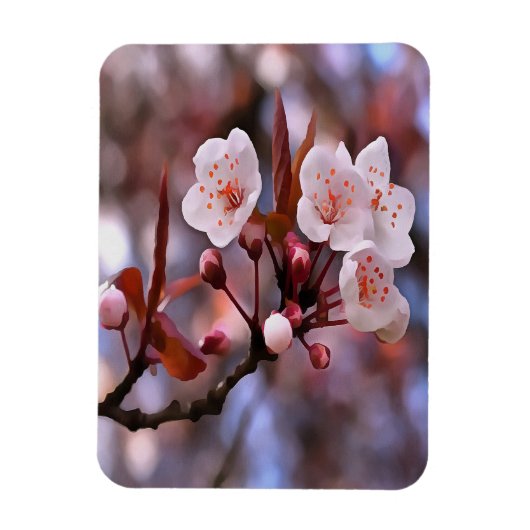 さくらんぼの花房とピンクとブルー マグネット (縦)