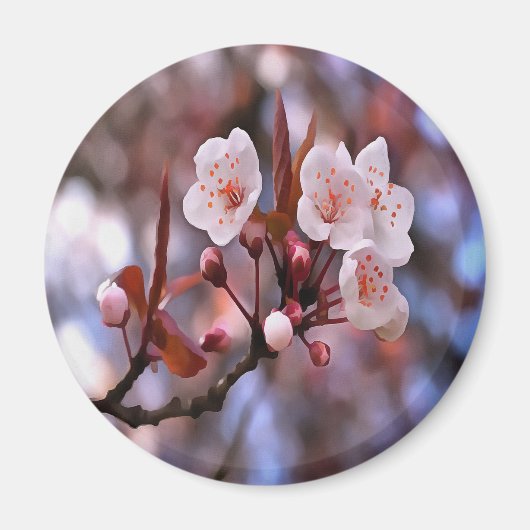 さくらんぼの花房とピンクとブルー マグネット (正面)