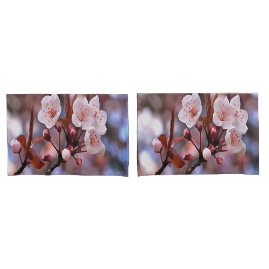 さくらんぼの花房とピンクとブルー 枕カバー (フロントセット)