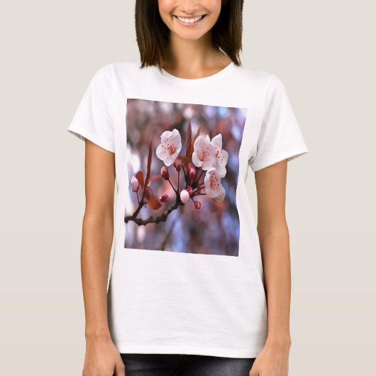 さくらんぼの花房とピンクとブルー Tシャツ (正面)