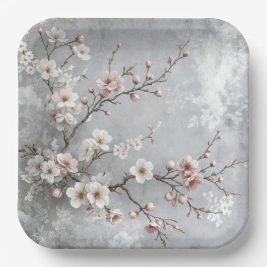 さくらんぼの花抽象芸術 ペーパープレート (正面)