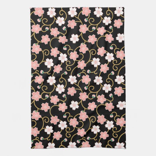 さくらんぼの花日本のデザイン キッチンタオル (縦)