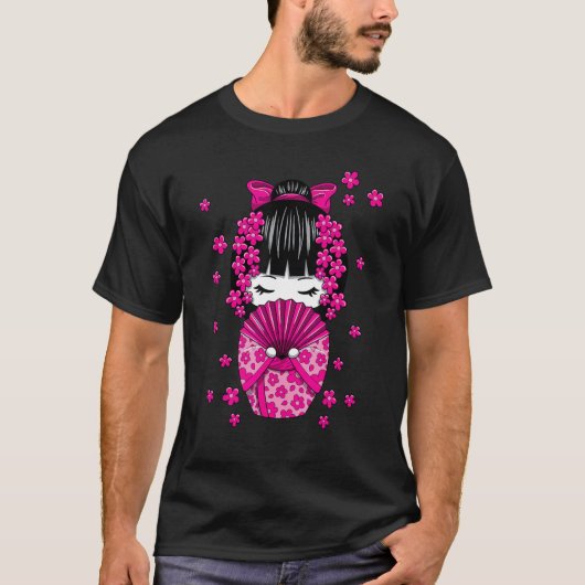さくらんぼの花日本の付こけし人形 Tシャツ (正面)