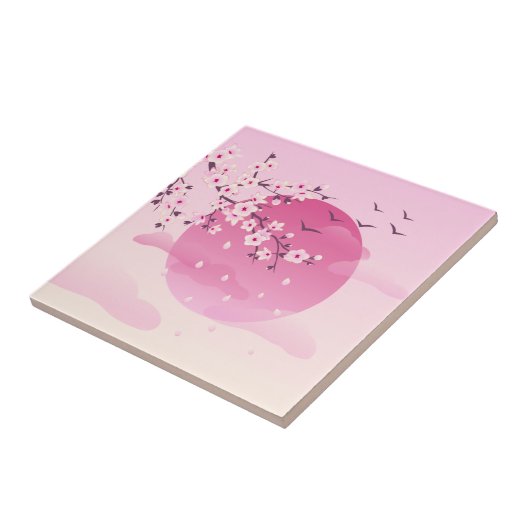 さくらんぼの花日本の園ピンク タイル (側面)