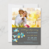 さくらんぼの花桜ラブバード日付を保存 招待状 (正面)