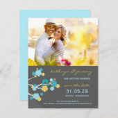 さくらんぼの花桜ラブバード日付を保存 招待状 (正面/裏面)