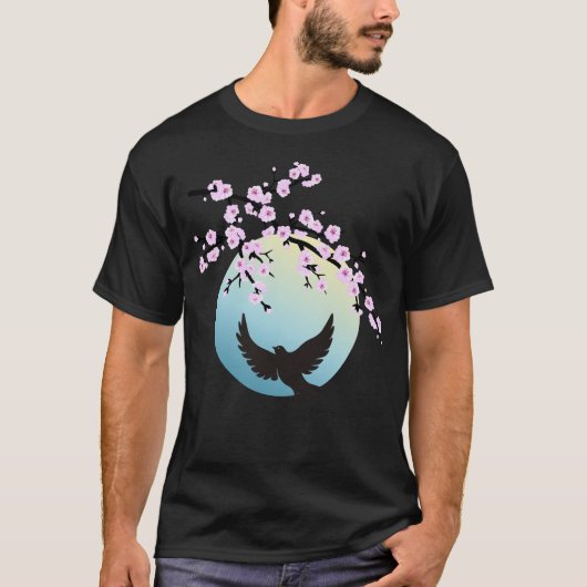さくらんぼの花桜満月鳥1シャツ Tシャツ (正面)