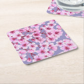 さくらんぼの花模様 スクエアペーパーコースター (アングル)