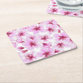 さくらんぼの花水色 スクエアペーパーコースター (アングル)