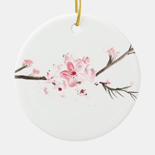 さくらんぼの花水色 セラミックオーナメント (正面)