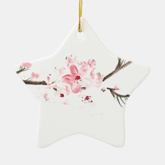 さくらんぼの花水色 セラミックオーナメント (正面)