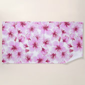 さくらんぼの花水色 ビーチタオル (正面)