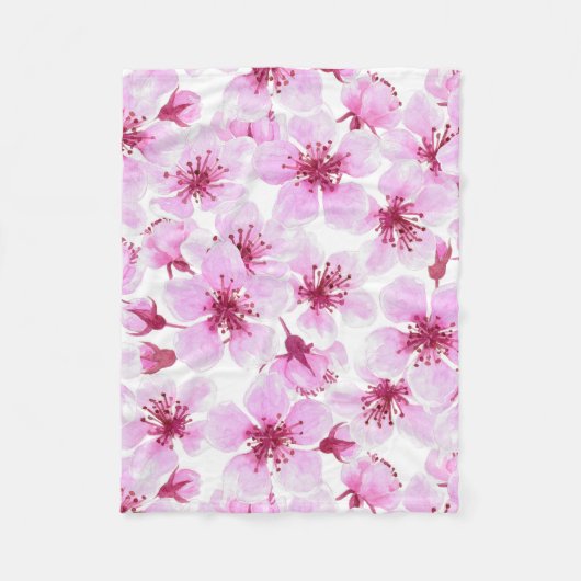 さくらんぼの花水色 フリースブランケット (正面)